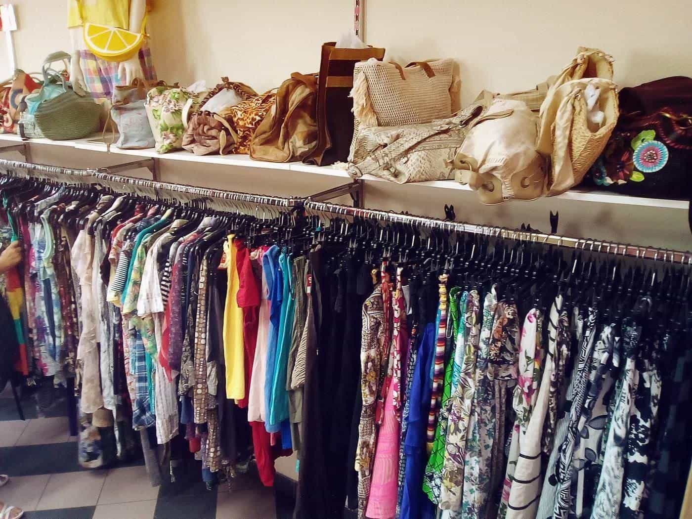 Racks of clothing in a second-hand shop