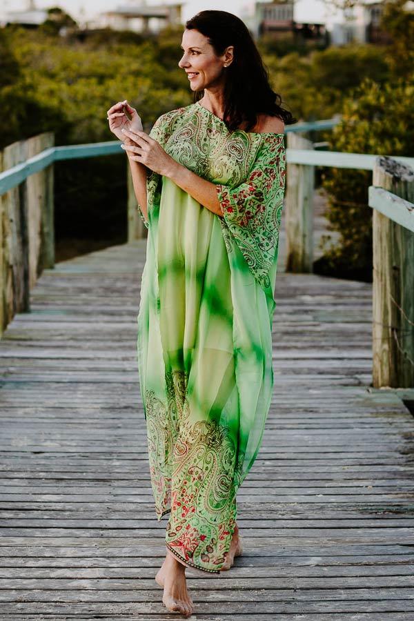 Bondi Beach long kaftan dress in poly chiffon