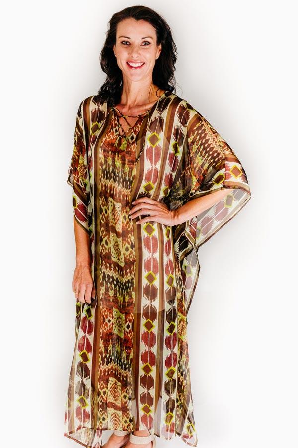Heart Reef L long kaftan dress in pure silk