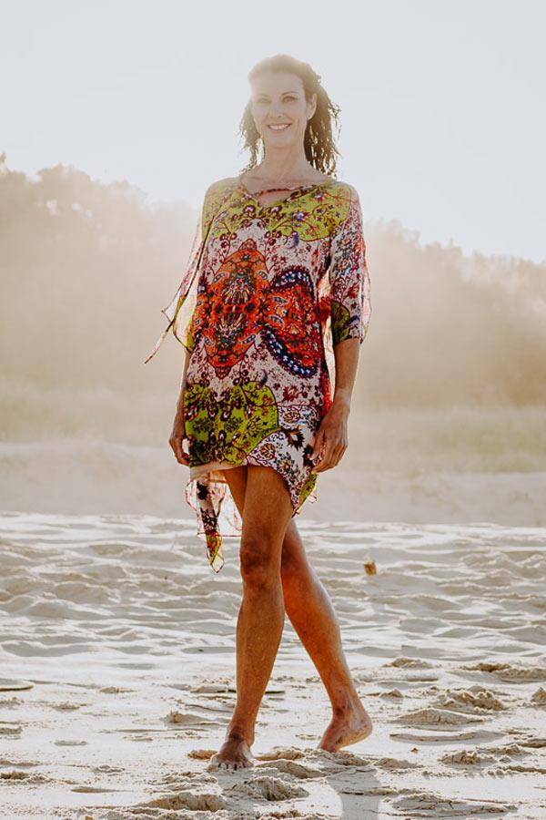 Pampelonne Beach short kaftan dress in pure silk