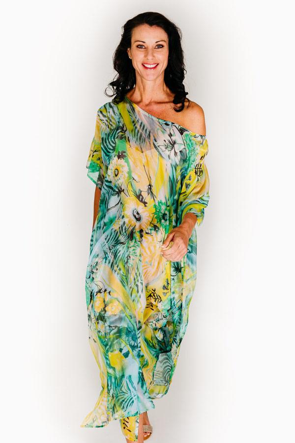 Wineglass Bay long kaftan dress in pure silk